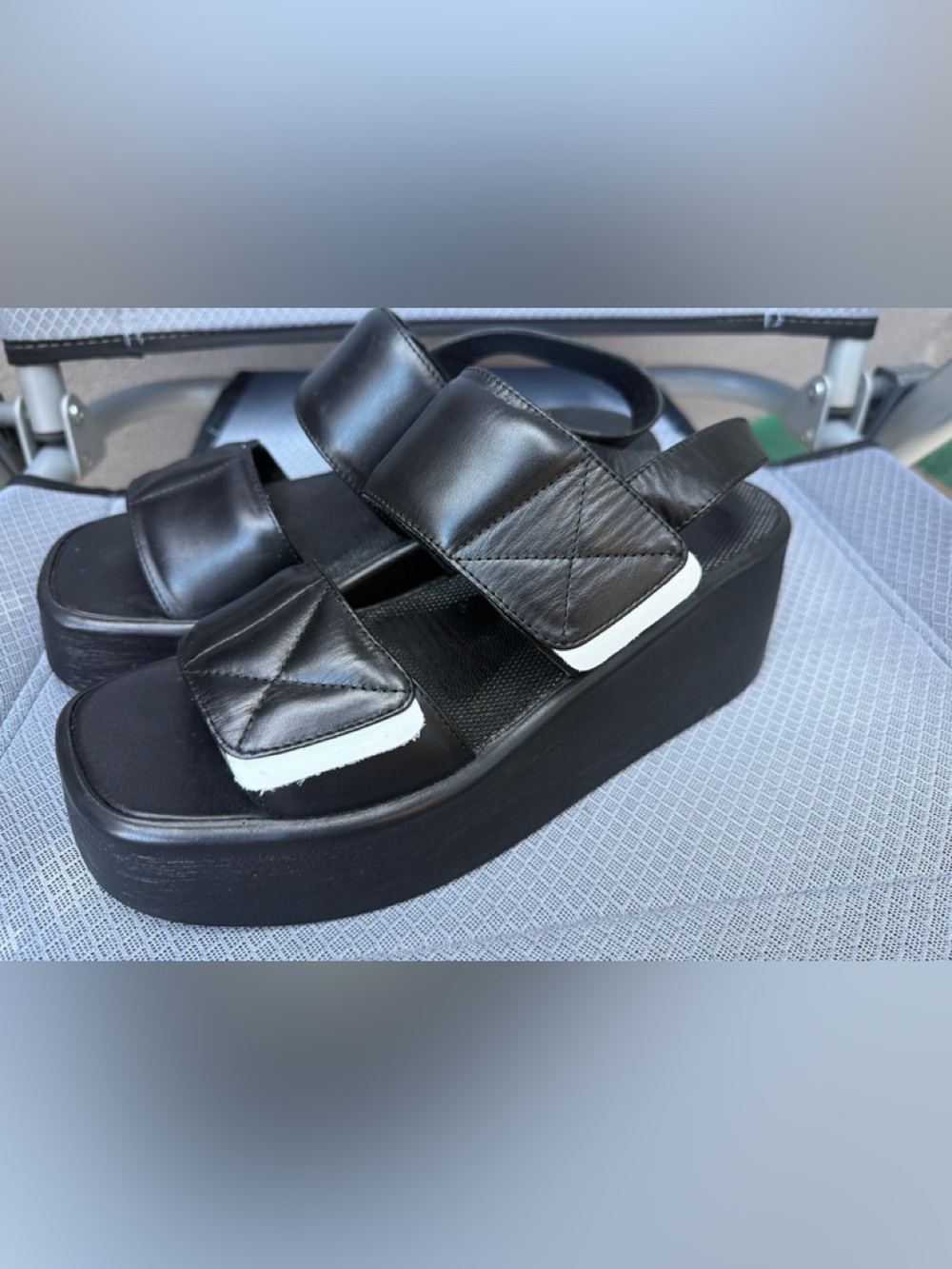 Barhion Handmade Black Leather Platform Wedge Sandals EU 39 US 8.5-9